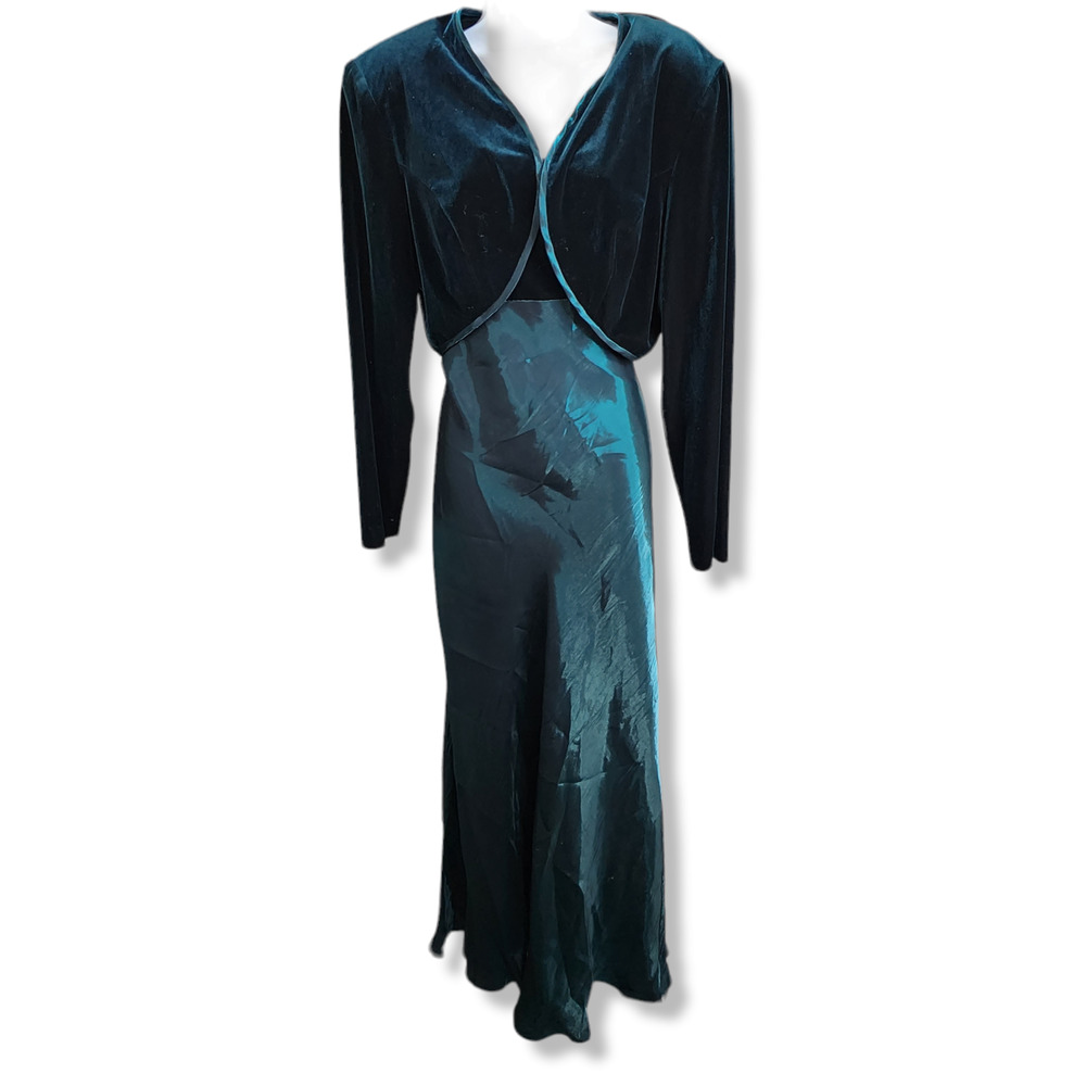 Alex Evenings Jacket Dress 16 Emerald Green Velvet Satin Formal Mother Bride NEW